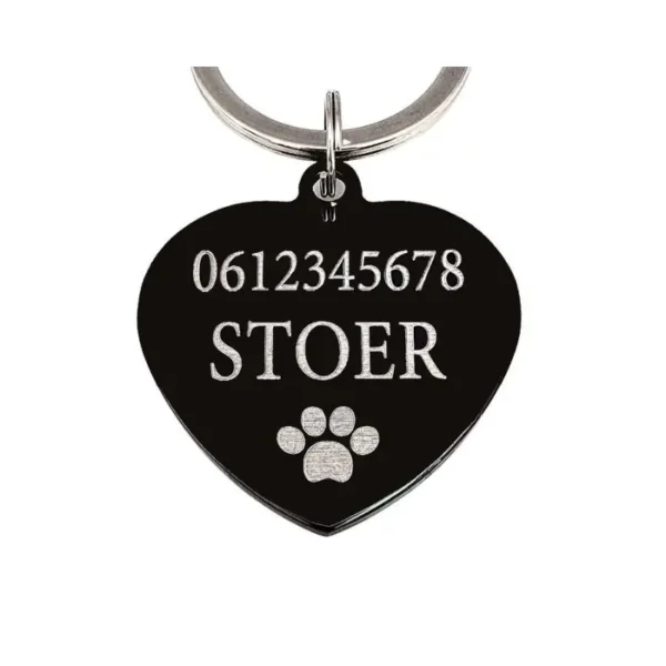 Dierenpenning met naam graveren Kattenpenning adres Penning voor kat of hond met telefoon nummer, chip nummer zwart