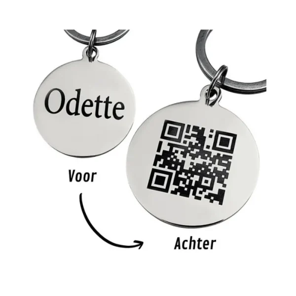 Hondenpenning QR code graveren zilverkleurig
