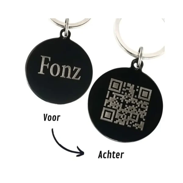 Hondenpenning QR code graveren zwart